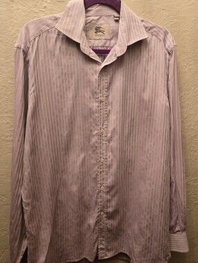 Burberry London Striped Button Down Shirt 16 41 Purple Cotton Nova Check